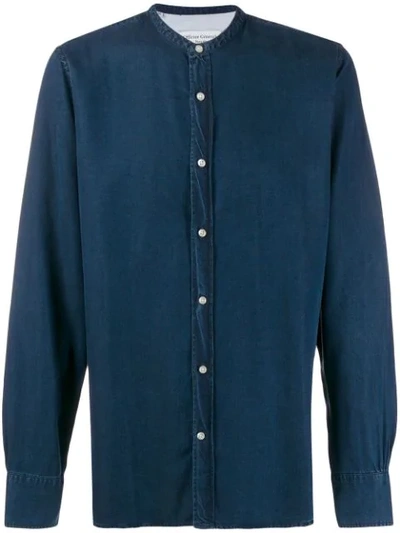 Officine Generale Collarless Casual Shirt In Blue
