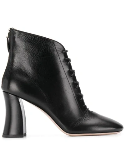Miu Miu Lace Up Leather Ankle Boots In Black