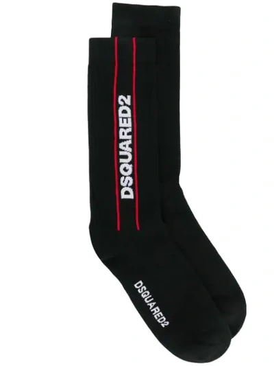 Dsquared2 Logo Intarsia Socks In 001 Black