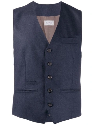 Brunello Cucinelli Slim-fit Tailored Waistcoat In Blue