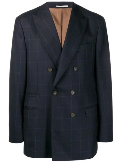 Brunello Cucinelli Check Print Suit Jacket In C002 Navy