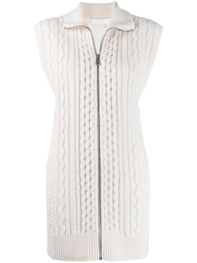 Chloé Cable Knit Sleeveless Cardigan In Neutrals