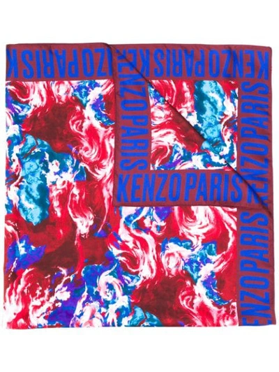 Kenzo Floral Print Square Scarf In Rouge Moyen
