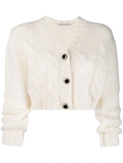 Alessandra Rich Cropped Knit Cardigan In 811 White