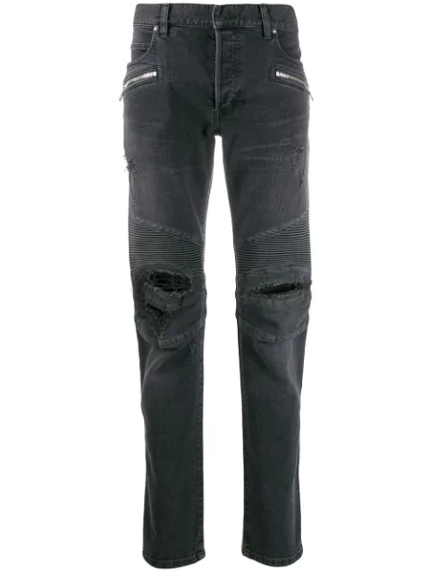 Balmain Ripped Slim-fit Jeans In 0pa Noir | ModeSens