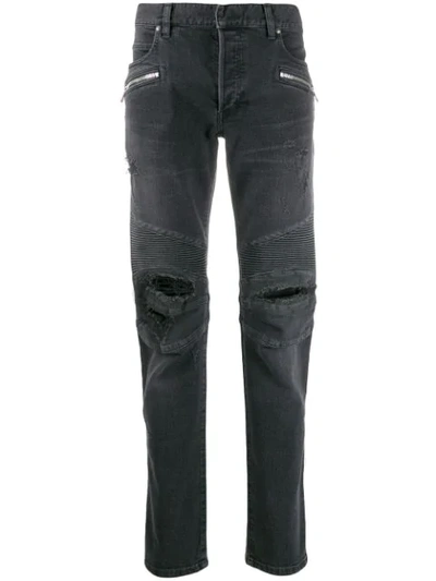 Balmain Ripped Slim-fit Jeans In Black
