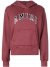 Amiri College Logo Embroidered Hoodie In Red ,black