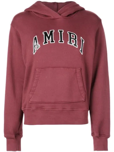 Amiri College Logo Embroidered Hoodie In Red ,black