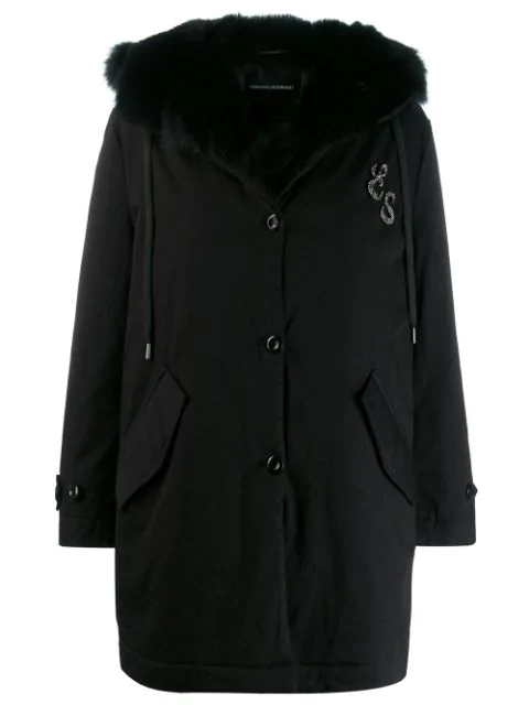 Ermanno Scervino Trimmed Mid-length Coat In 95708 Black | ModeSens