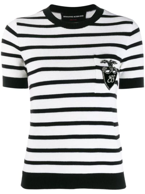 Ermanno Scervino Striped Knit T-shirt In White | ModeSens