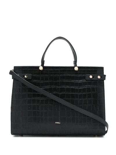 Furla Lady M Croc-effect Bag In Black