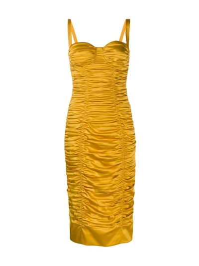 Dolce & Gabbana Ruched Bustier Bodycon Dress In Yellow