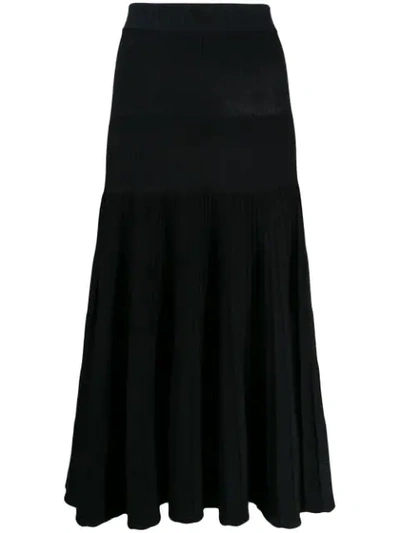 Emporio Armani Ribbed Midi Skirt In Black
