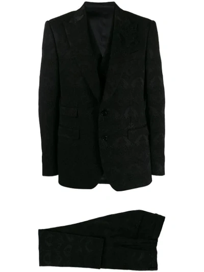 Dolce & Gabbana Damask Three Piece Suit In Black