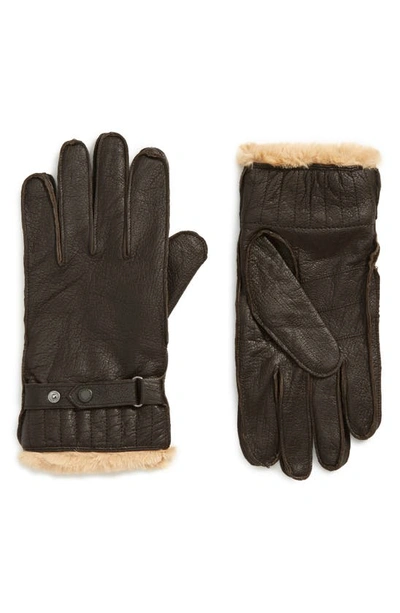 Barbour Textured Leather Gloves In Brown
