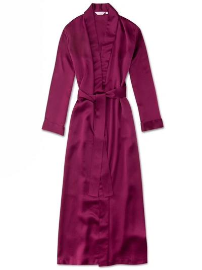 Derek Rose Women's Full Length Dressing Gown Bailey Pure Silk Satin Berry
