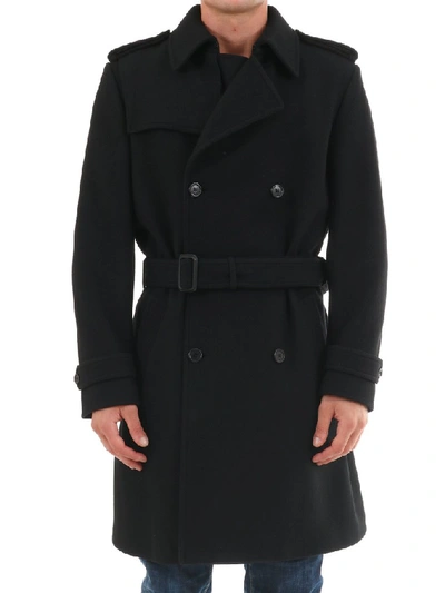 Saint Laurent Belted Coat In Black