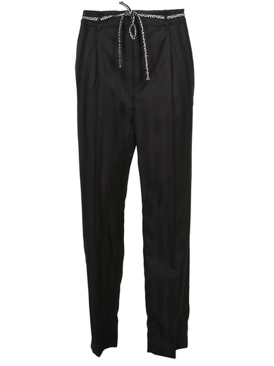 Saint Laurent Belted Straight Trousers In Black