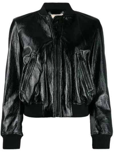 Michael Kors Black Coated Faux Leather Bomber Jacket