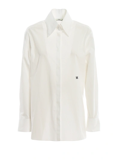 Fendi Monogram Embroidered Poplin Shirt In White