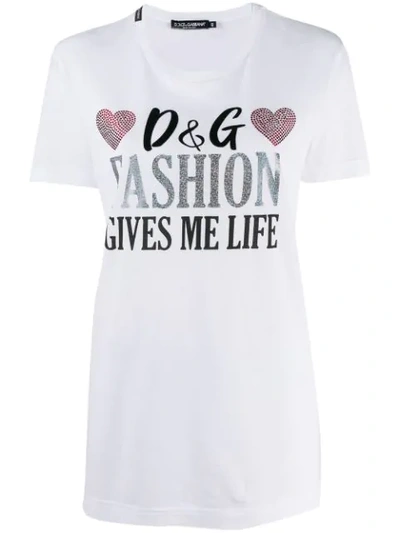 Dolce & Gabbana Rhinestone Embellished T-shirt In Bianco Ottico