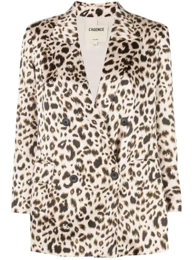 L Agence Women's Taryn Leopard Silk Double-breasted Peak Lapel Blazer In Leopard Print