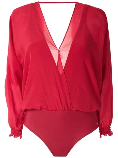 Brigitte Silk Bodysuit In Red