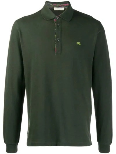 Etro Long Sleeved Polo Shirt In Green
