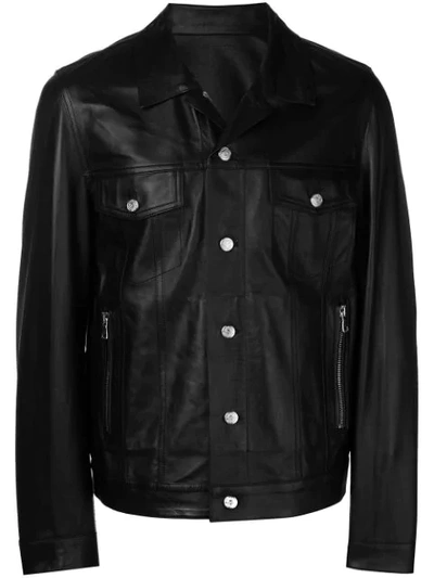 Balmain Signature Logo Leather Jacket In Black