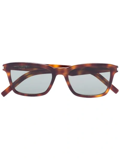 Saint Laurent Tortoiseshell-effect Rectangular Sunglasses In 棕色