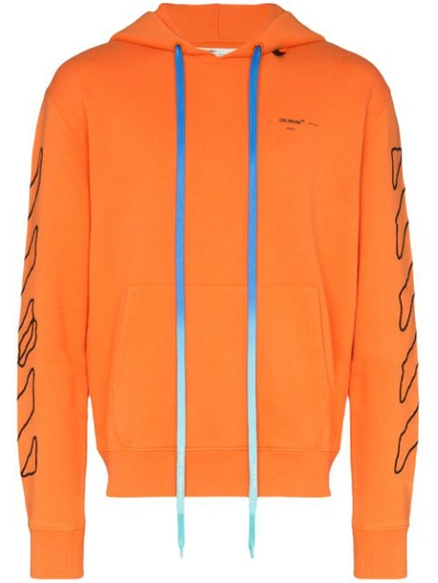 Off-white Men's Abstract Arrows Double-zip Hoodie Sweatshirt In Orange