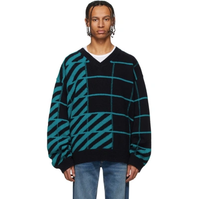 Off-white Navy And Blue Diag Panel Sweater In 3230 Dkblbl