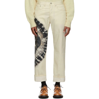 Dries Van Noten Off-white Tie-dye Jeans In Ecru