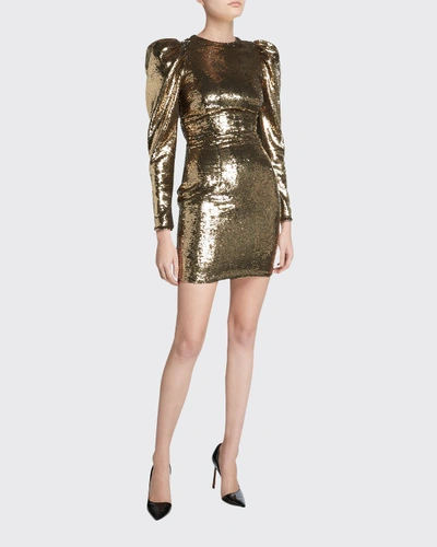 Alexandre Vauthier Sequined Puff-sleeve Mini Dress In Gold