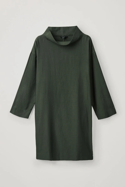 Cos Long-sleeved Folded Collar Dress In Green