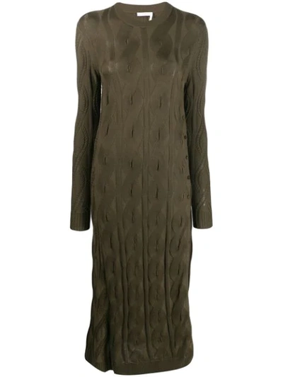 Chloé Cable Knit Jumper Dress In Green