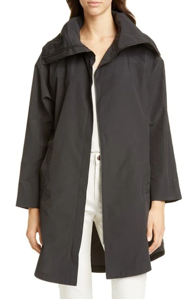 Eileen Fisher High-collar Zip-front Organic Cotton/nylon Coat In Charcoal