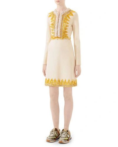 Gucci Sequined Compact-jersey Long-sleeve Dress In White