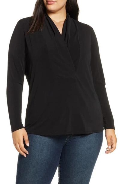 Nic + Zoe Nic+zoe Plus Fundamental Shawl-collar Top In Black Onyx