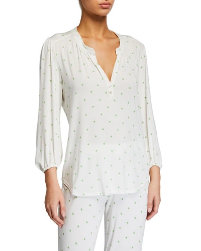 Eberjey Giving Palm Lounge Peasant Top In White/green