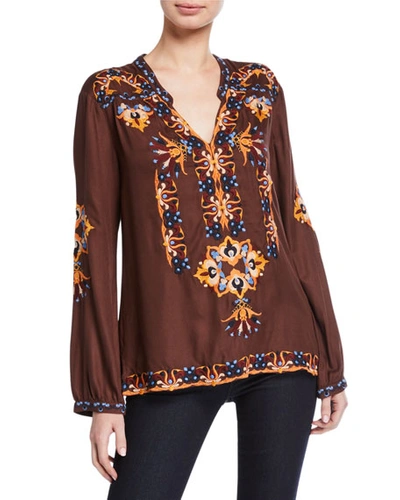 Tolani Plus Size Alyssa Embroidered Tunic In Brown