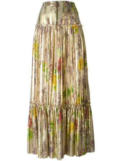 Etro Pleated Metallic Silk Skirt