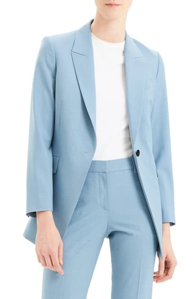 Theory Etiennette One-button Good Wool Suiting Jacket In Chambray Melange