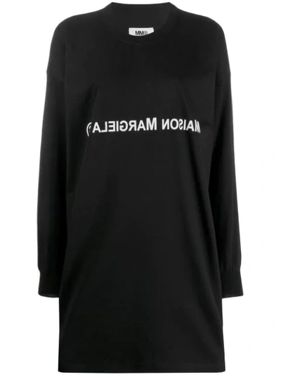 Mm6 Maison Margiela Wool-paneled Printed Cotton-blend Jersey Mini Dress In Black
