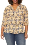 Nydj Pintuck Pleat Crepe Blouse In Goldenrod Garden