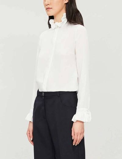Claudie Pierlot High-neck Frilled-trim Crepe Shirt In White