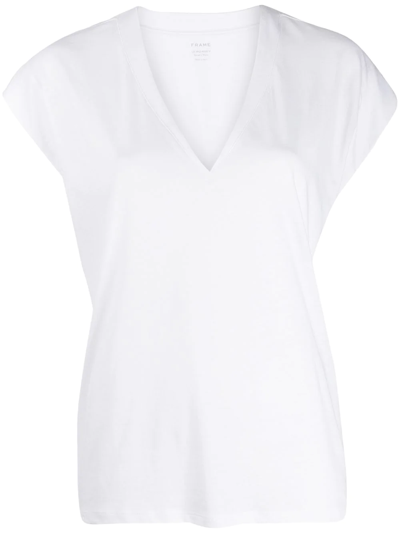 Frame Le High Rise V-neck Organic Pima Cotton T-shirt In White