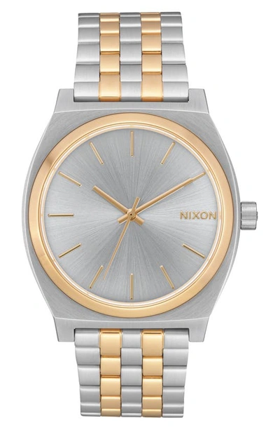Nixon Time Teller Stainless Steel Bracelet Watch 37mm In Silver/ Gold
