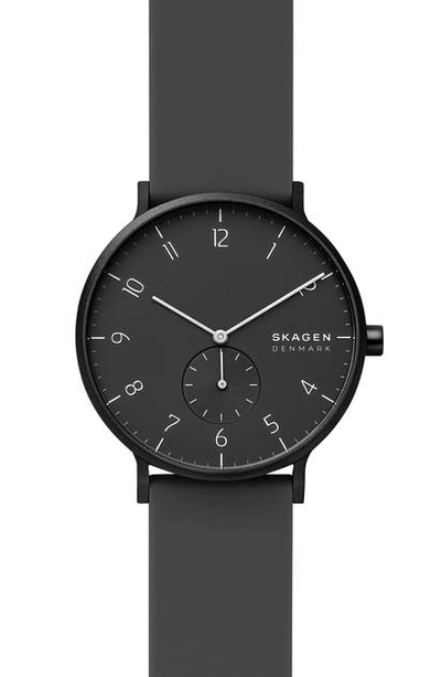 Skagen Aaren Kulor Aluminum Silicone Strap Watch 41mm Created For Macy's In Black