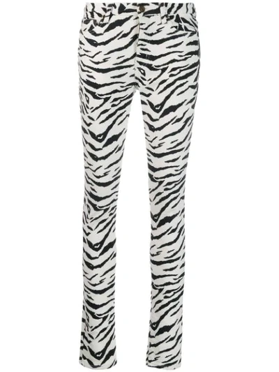 Saint Laurent Zebra-print Mid-rise Skinny Jeans In White